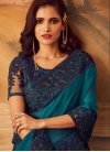 Navy Blue and Teal Designer Contemporary Style Saree For Festival - 1