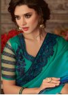 Blue and Sea Green Embroidered Work Classic Saree - 2