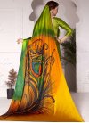 Olive and Orange Abstract Print Work Designer Contemporary Style Saree - 1