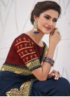 Booti Work Maroon and Navy Blue Designer Contemporary Style Saree - 1