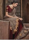 Satin Georgette Grey and Maroon Embroidered Work Trendy Classic Saree - 1