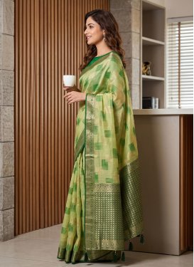 Cotton Silk Traditional Saree with Woven Work for Women in Green and Mint Green