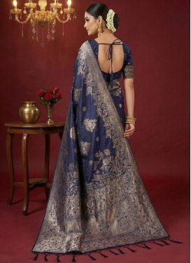 Woven Work Silk Blend Traditional Saree in Navy Blue for Women