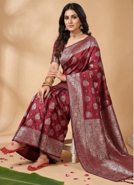 Red Silk Blend Woven Work Classic Saree for Women