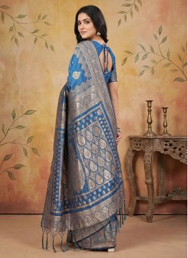 Silk Blend Traditional Saree with Woven Work in Blue for Casual