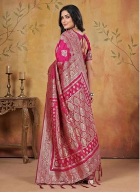 Silk Blend Traditional Saree with Woven Work in Rose Pink