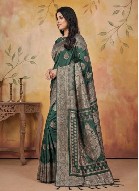 Green Silk Blend Traditional Saree with Woven Work for Casual