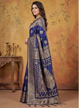 Silk Blend Woven Work Trendy Saree in Navy Blue