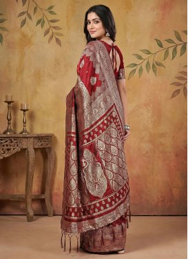 Silk Blend Digital Print Work Trendy Saree in Red