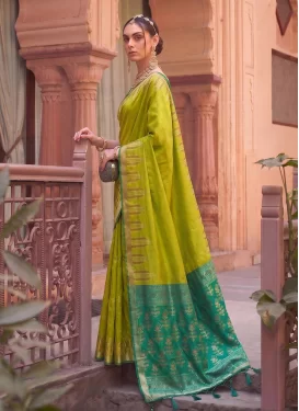 Aloe Veera Green and Green Silk Blend Woven Work Traditional Saree for Women