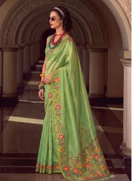 Tissue Trendy Saree with Woven Work in Mint Green
