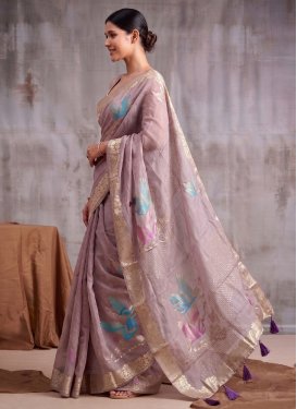 Mauve Pink Cotton Silk Trendy Saree with Woven Work for Ceremonial