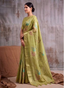 Woven Work Cotton Silk Trendy Saree in Olive for Ceremonial
