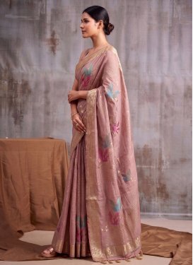 Woven Work Cotton Silk Trendy Saree in Salmon for Women