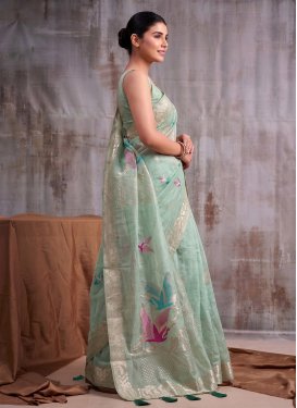 Turquoise Cotton Silk Woven Work Trendy Saree for Women