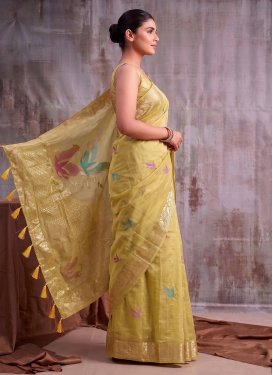 Cotton Silk Trendy Saree in Yellow with Woven Work for Women