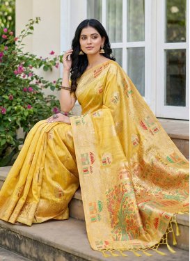 Cotton Silk Traditional Saree with Woven Work for Women in Mustard
