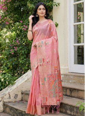 Pink Cotton Silk Traditional Saree with Woven Work for Casual