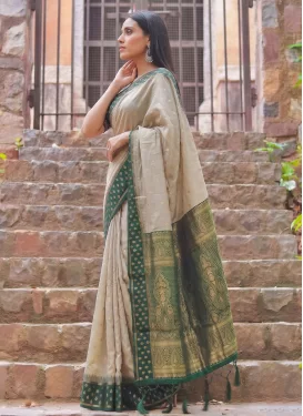 Cotton Silk Trendy Saree with Woven Work for Casual in Beige and Green