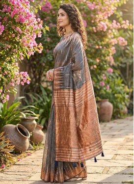 Woven Work Cotton Silk Classic Saree in Grey for Women
