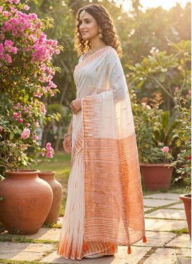Cotton Silk Classic Saree with Woven Work in Off White