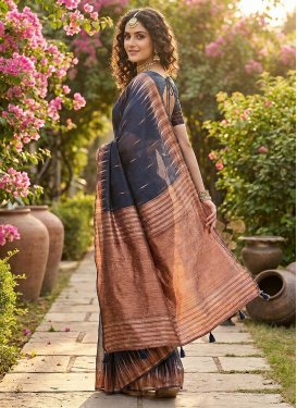 Cotton Silk Classic Saree with Woven Work in Navy Blue