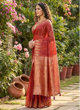 Woven Work Cotton Silk Classic Saree in Red for Women