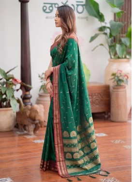 Silk Blend Trendy Saree with Woven Work for Ceremonial in Green
