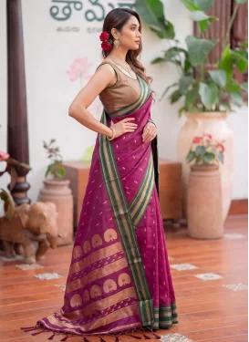 Woven Work Classic Saree For Ceremonial in Fuchsia