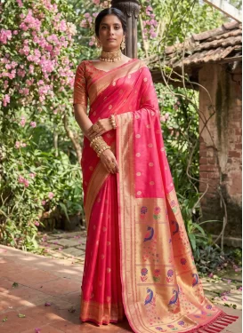 Silk Blend Classic Saree in Rose Pink with Woven Work for Ceremonial