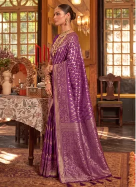 Woven Work Silk Blend Classic Saree in Purple for Women