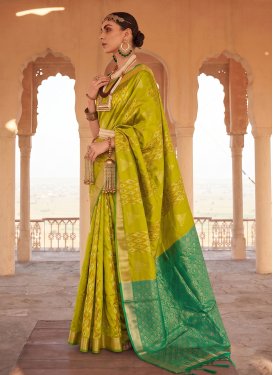 Silk Blend Classic Saree with Woven Work in Green and Olive for Ceremonial