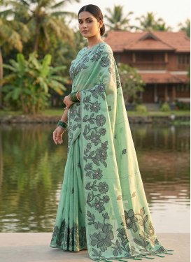 Cotton Classic Saree with Digital Print Work in Turquoise