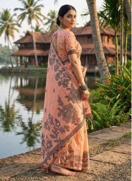 Peach Cotton Digital Print Work Classic Saree for Women