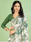 Faux Chiffon Green and Off White Digital Print Work Designer Contemporary Style Saree - 1