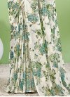 Faux Chiffon Green and Off White Digital Print Work Designer Contemporary Style Saree - 2