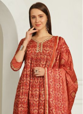 Cotton Silk Orange and Red Readymade Designer Salwar Suit