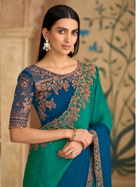 Multi Colour Chiffon Traditional Saree with Embroidered Work for Festival