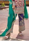 Fuchsia and Purple Embroidered Work Designer Straight Salwar Kameez - 1