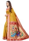 Mustard and Red Woven Work Designer Contemporary Saree - 1