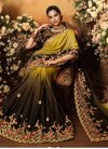 Olive and Yellow Embroidered Work Traditional Designer Saree - 1