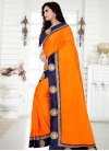 Navy Blue and Orange Contemporary Style Saree For Ceremonial - 1