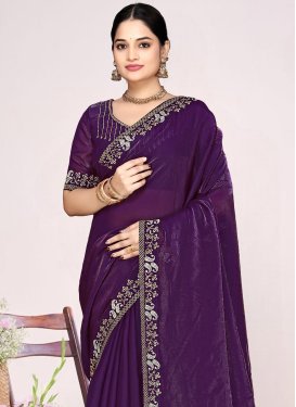 Satin Silk Classic Saree with Swarovski Work for Festival in Purple