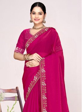 Satin Silk Classic Saree with Swarovski Work in Rose Pink