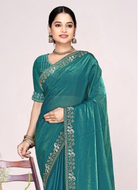 Satin Silk Classic Saree with Swarovski Work in Sea Green for Festival