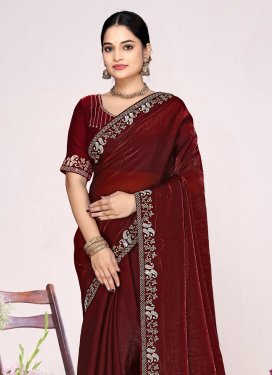 Satin Silk Swarovski Work Traditional Saree in Maroon