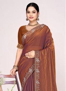 Satin Silk Trendy Saree with Swarovski Work for Festival in Orange