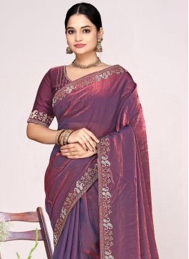 Satin Silk Swarovski Work Trendy Saree in Violet