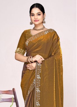 Satin Silk Trendy Saree with Swarovski Work in Gold
