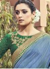 Affectionate Green and Light Blue Lace Work Contemporary Saree - 1